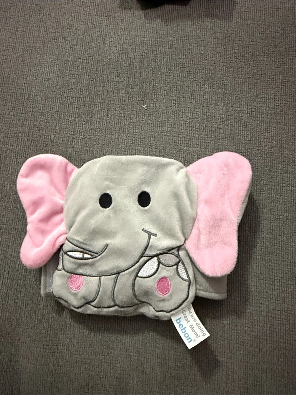 Plush Elephant Kids warming pad - Gray with Pink Ears